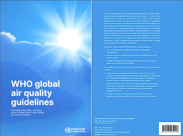 A modo de referencia para los gobiernos, la Organización Mundial de la Salud establece guías de calidad de aire a nivel global con el objetivo de proteger a las personas de los efectos adversos de la contaminación. La más reciente de estas guías fue publicada el 22/9/2021