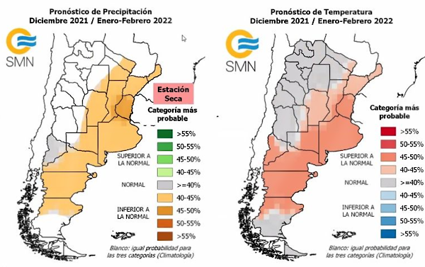 Pronósticos de precipitación y temperatura del aire para noviembre y diciembre de 2021, y enero de 2022.