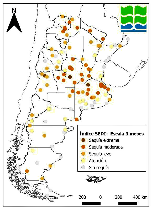 Condiciones de sequía en toda la Argentina, evaluadas a través de índice de sequía SEDI a fin del mes de agosto de 2022