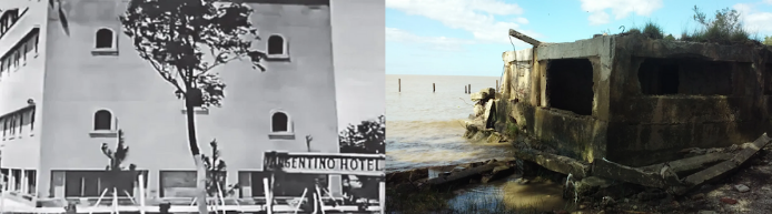 En las décadas del '30 y '40 se eliminó la vegetación que protegía la costa sobre la que estaba el Argentino Hotel, en Punta Indio. De esta manera, y con el paso del tiempo, el avance de las aguas hizo colapsar el edificio, que hoy está en ruinas. Fotos: usosycostumbres.com.ar