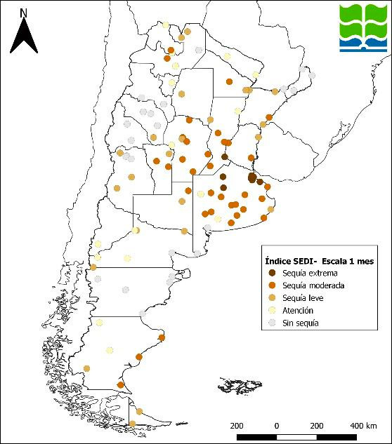 Condiciones de sequía en toda la Argentina, evaluadas a través de índice de sequía SEDI a fin de octubre de 2022